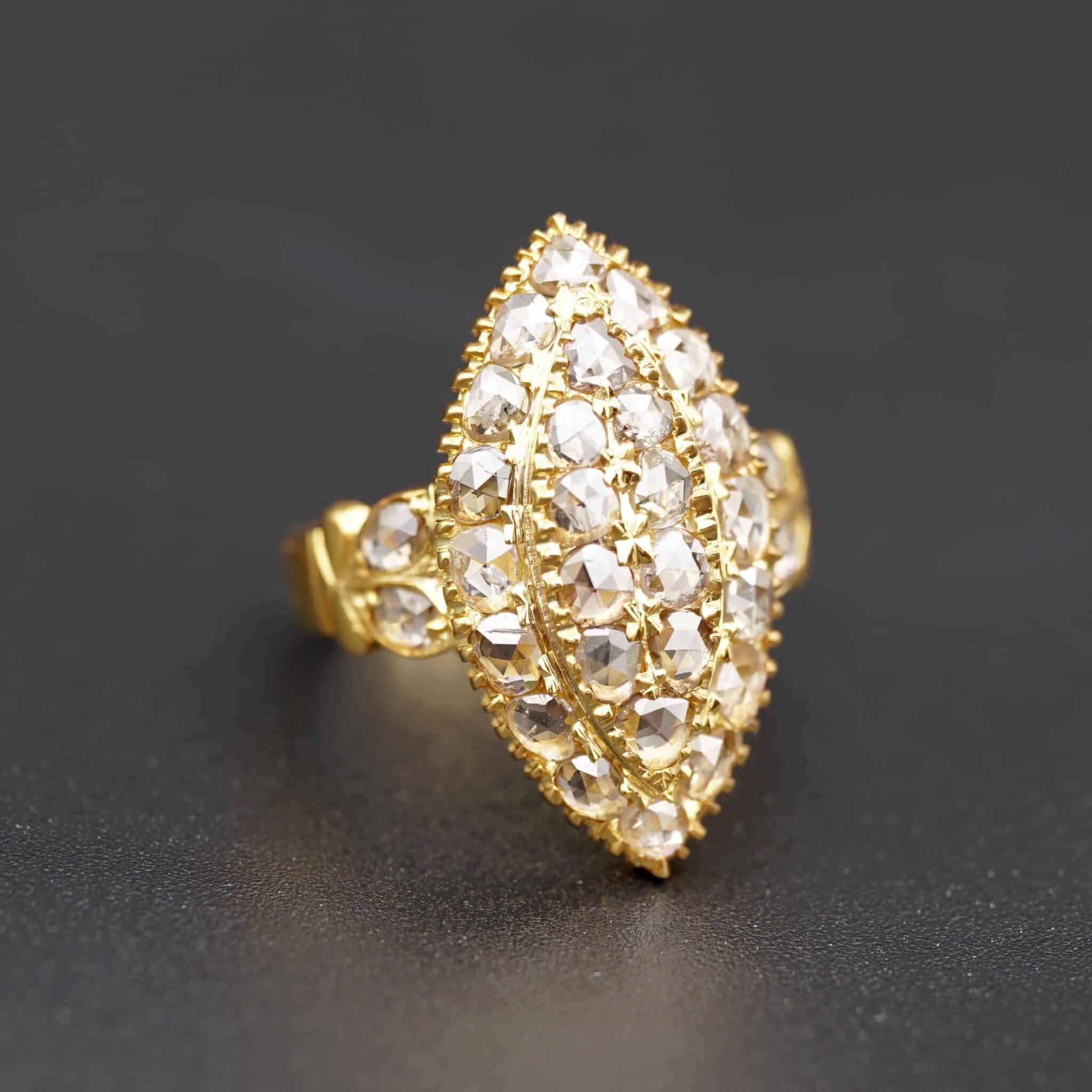 Bold Engraved 22k Gold Antique Finish Flower Ring – Andaaz Jewelers