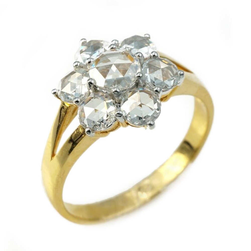 White rose cut diamond 18k yellow gold ring