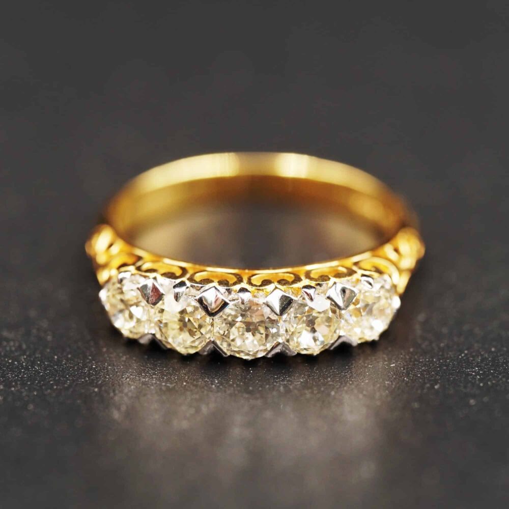 GOLD RING 18ky old cut yellow diamonds