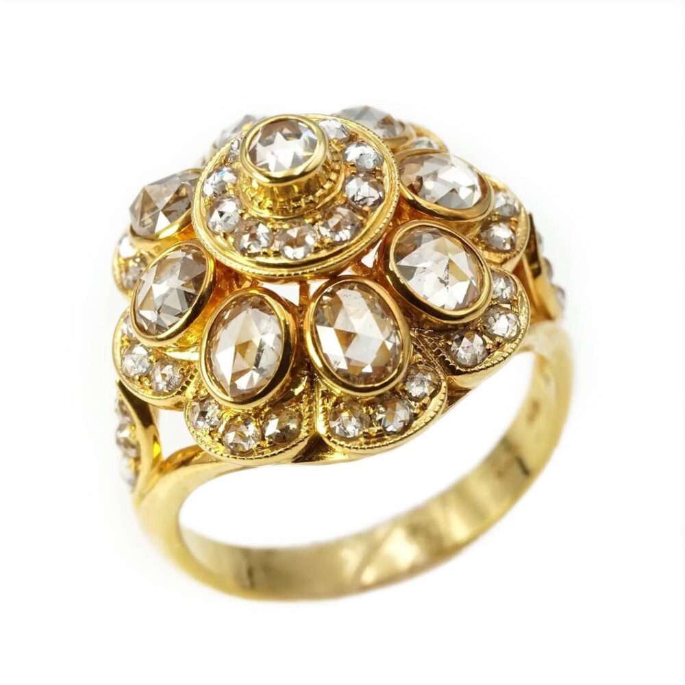 Rose cut diamonds 18ky gold ring