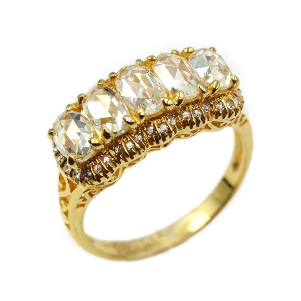 Rose cut diamond oval shape 18ky gold ring