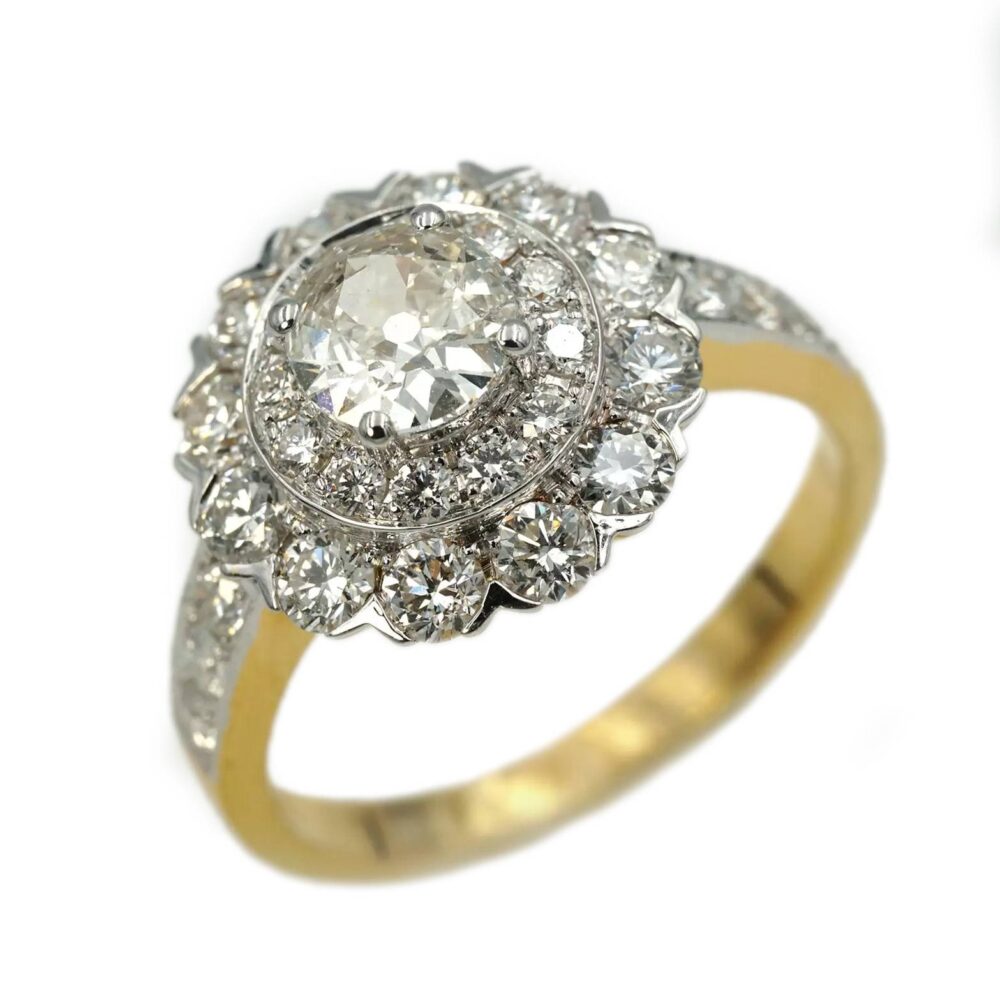 Yellow old cut diamond with 18ky gold ring