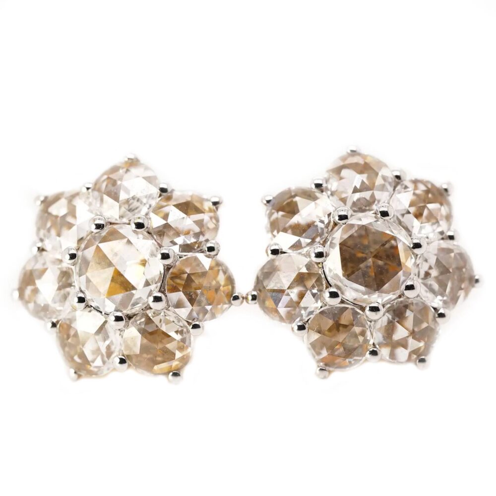 White Rosecut Round Diamond With 18ky Gold Earrings