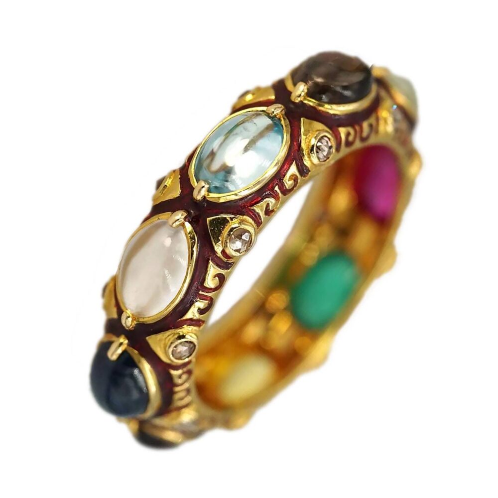 Brown Rosecut Diamond with Color Stones 18ky Gold Ring