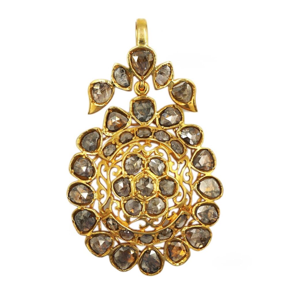 Vintage 9ky gold brooch with rose cut diamonds