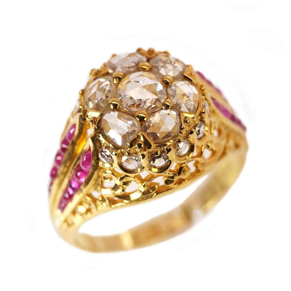 Antique Rose cut diamonds Ruby Ring