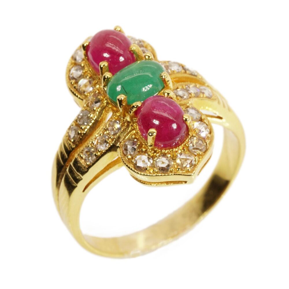 Rose cut DIA with color stones Ring