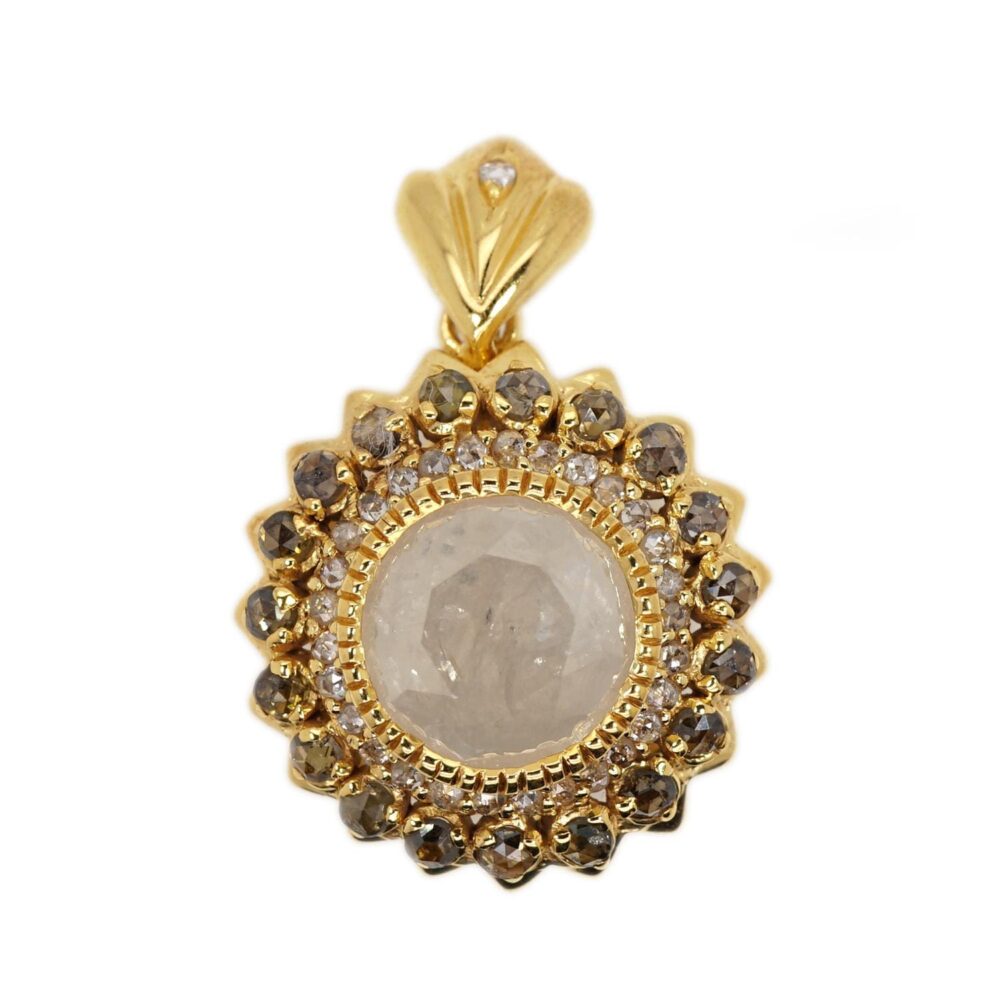 Sun flower 18k yellow gold pendant with diamonds