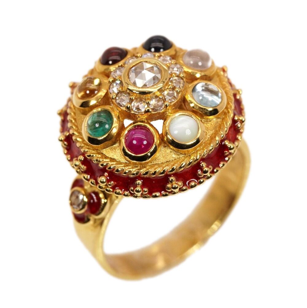 9 precious stone with rose cut thai traditional Ring