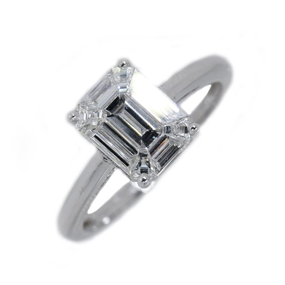 White emerald pie cut diamond 18k ring