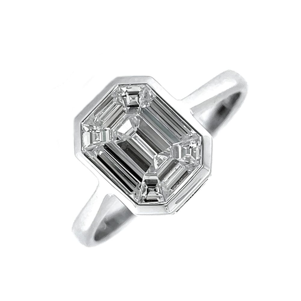 White diamond emerald pie cut diamond 18k white gold Ring