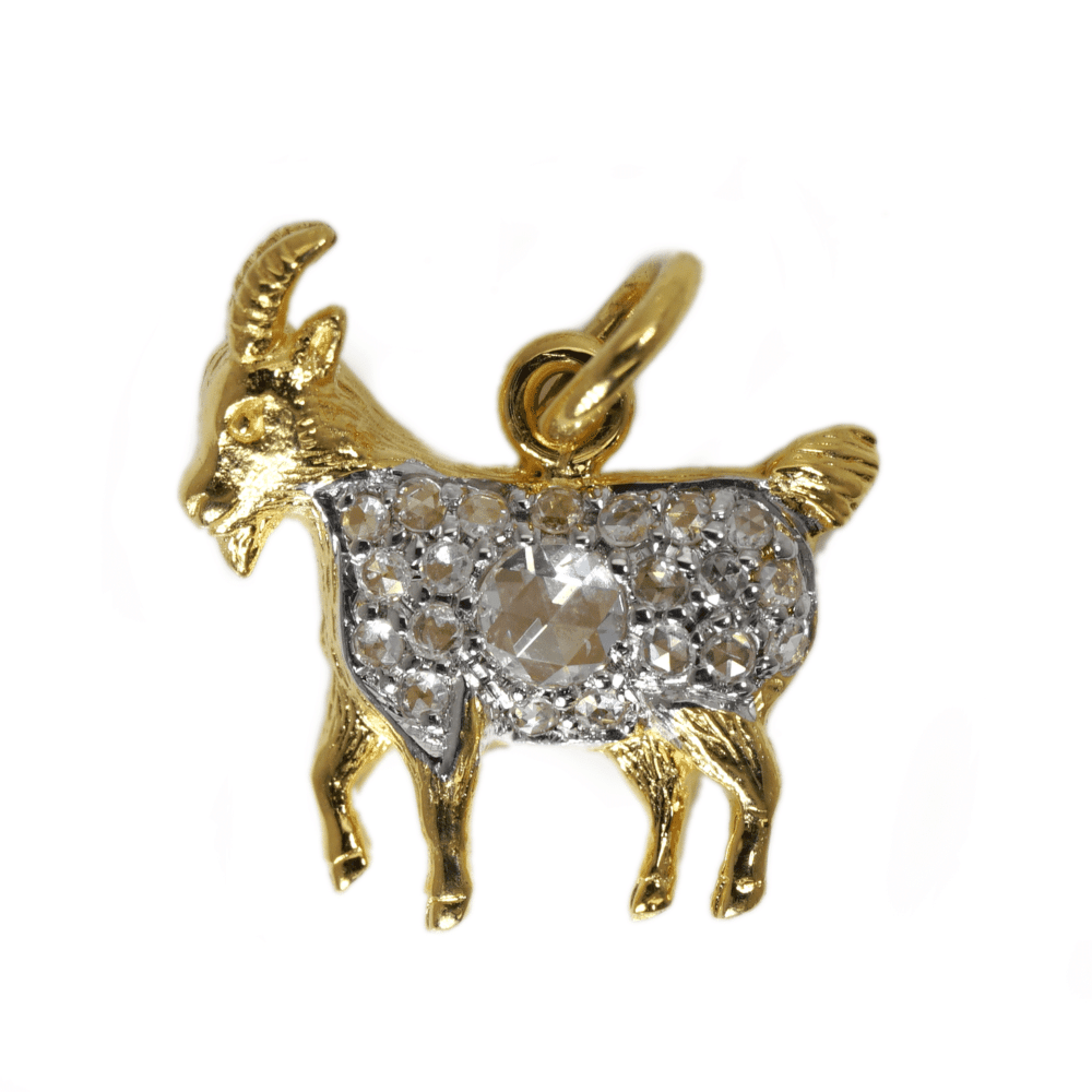 Goat 18k yellow gold pendant with diamonds