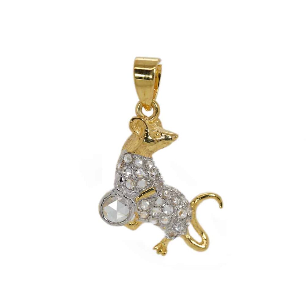 Mouse 18k yellow gold pendant with diamonds