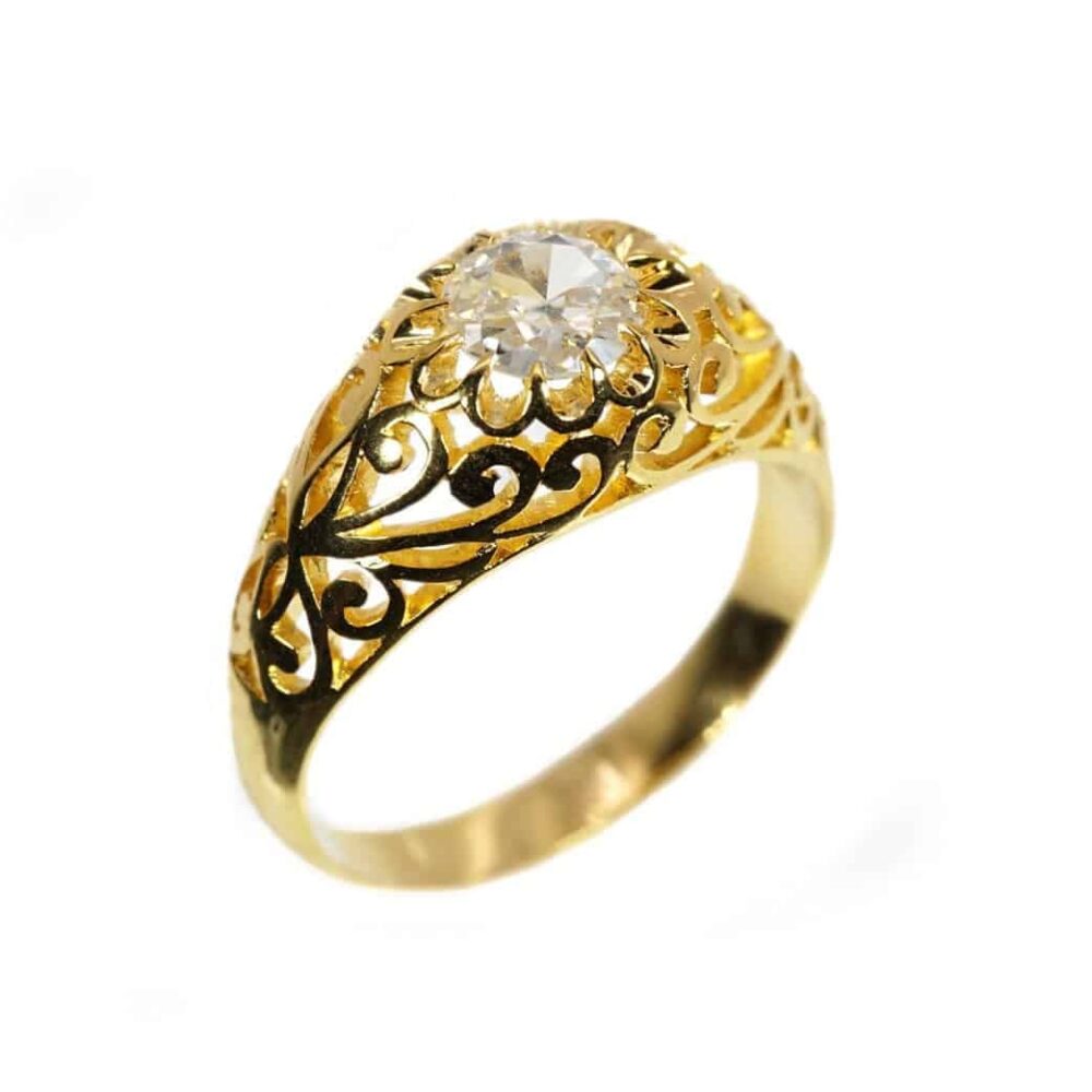 Old cut round diamond 18k yellow gold ring