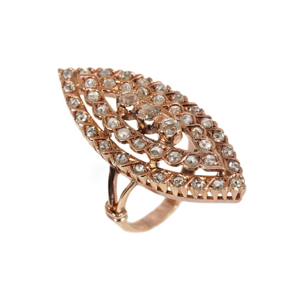 Rose cut diamond 9k pink gold ring