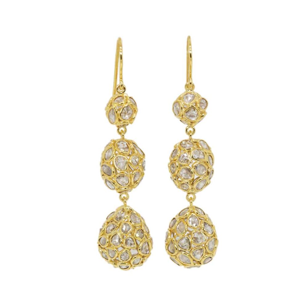 Slice cut diamond 18k yellow gold earrings