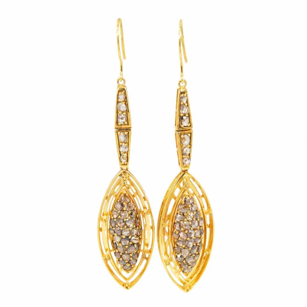 rose cut diamond with 9k yellow gold earrings