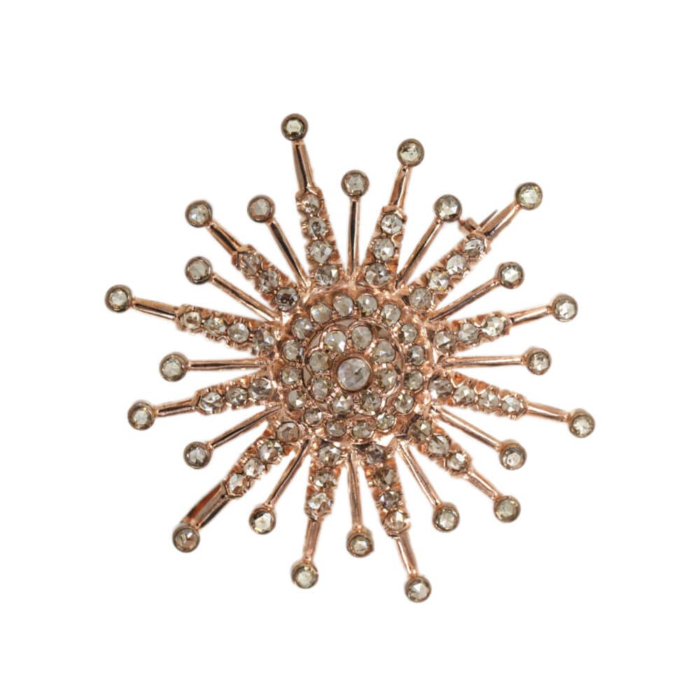 Peranakan 9k pink gold brooch with diamonds