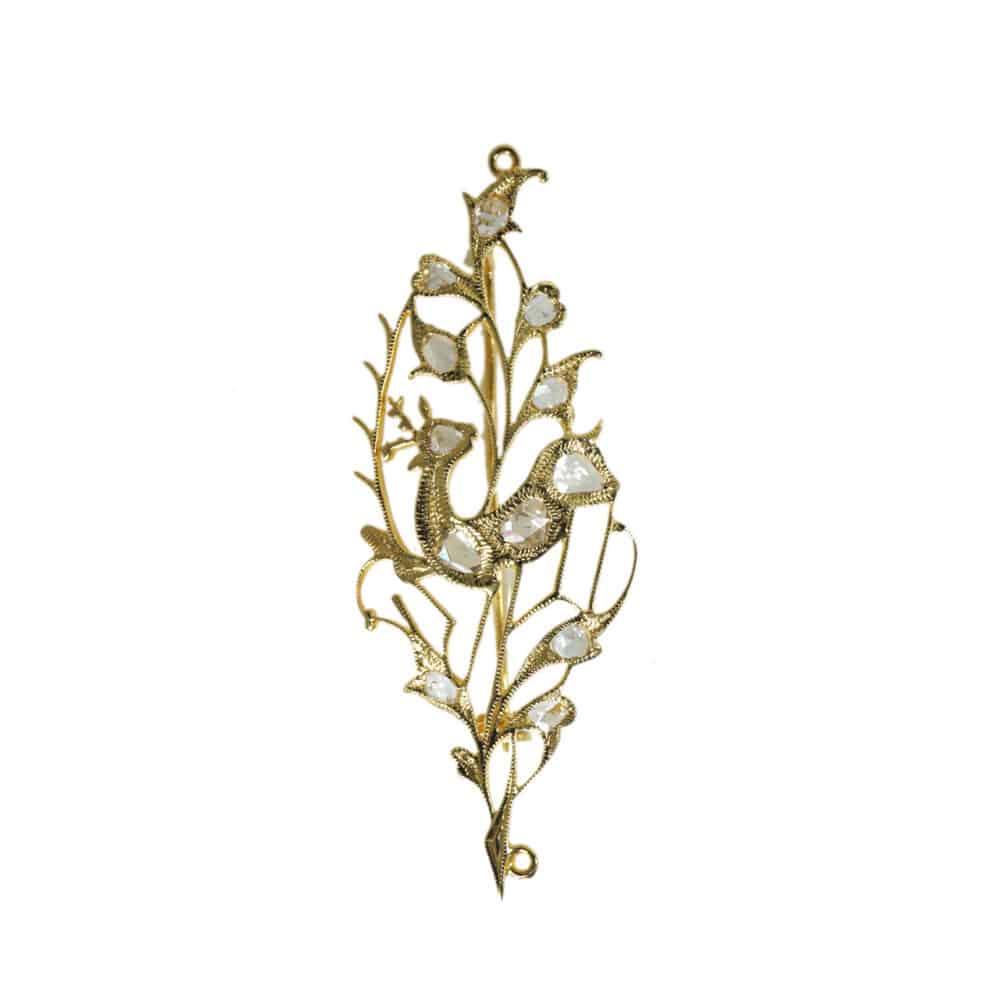 Peranakan 18k yellow gold brooch “Deer” with diamonds