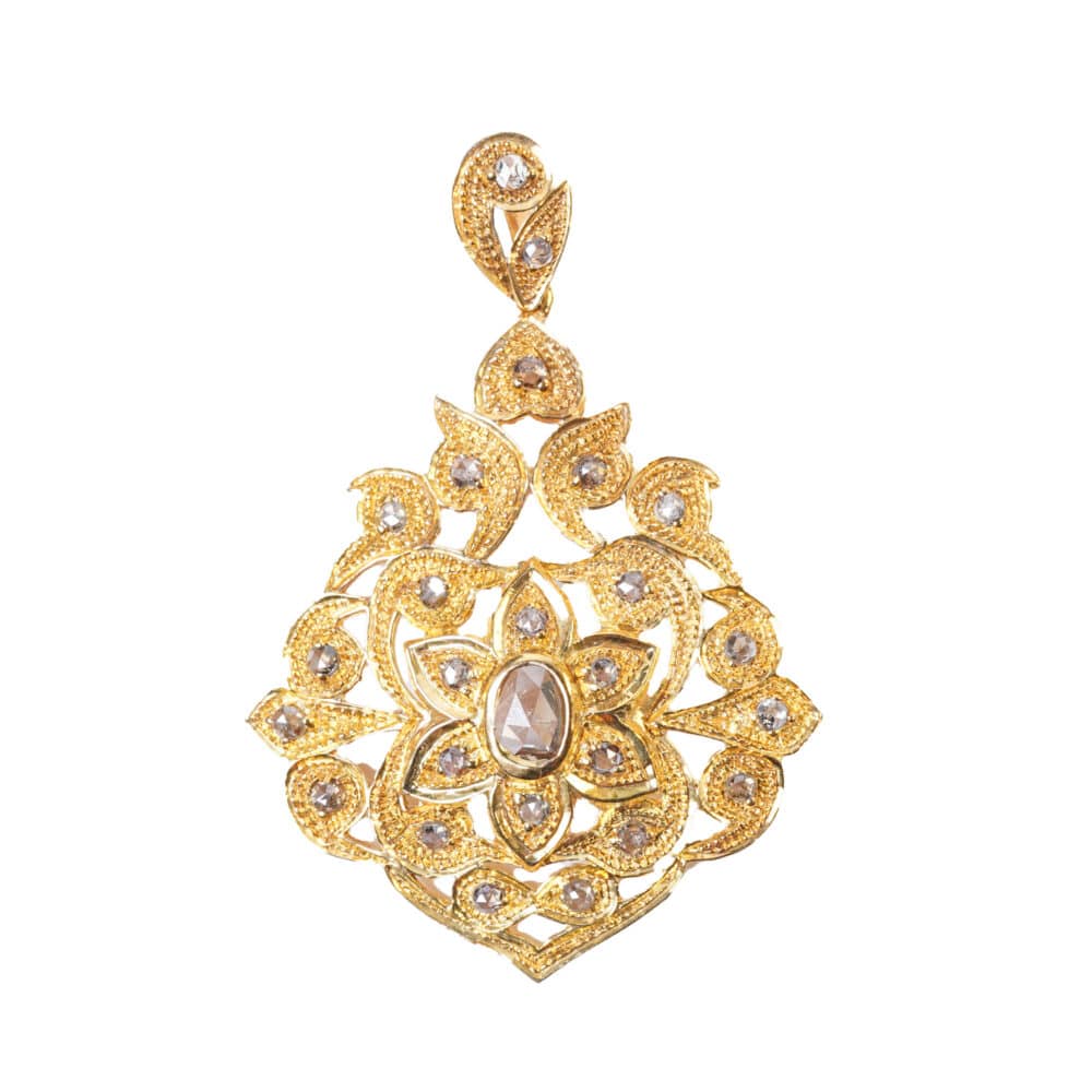 Rose cut diamonds 18k yellow gold brooch