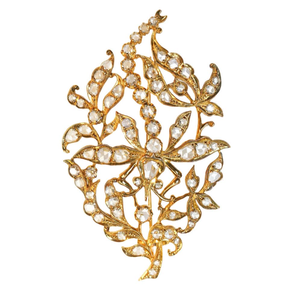 Rose cut diamonds 18k yellow gold brooch