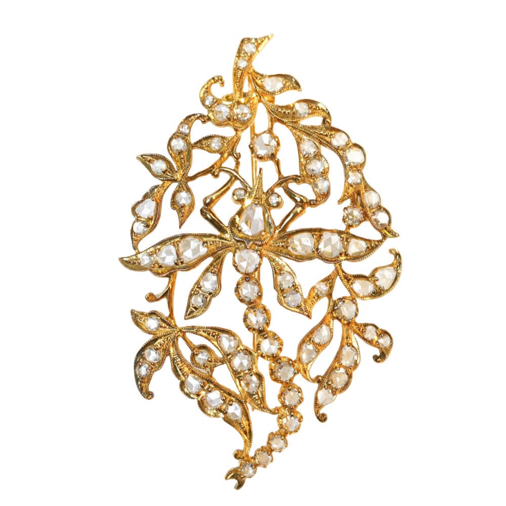 Rose cut diamonds 18k yellow gold brooch