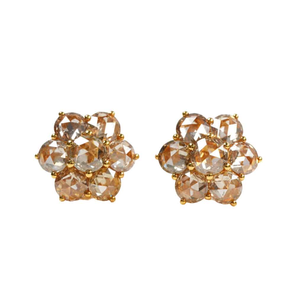 Rose cut diamonds 18k yellow gold earrings