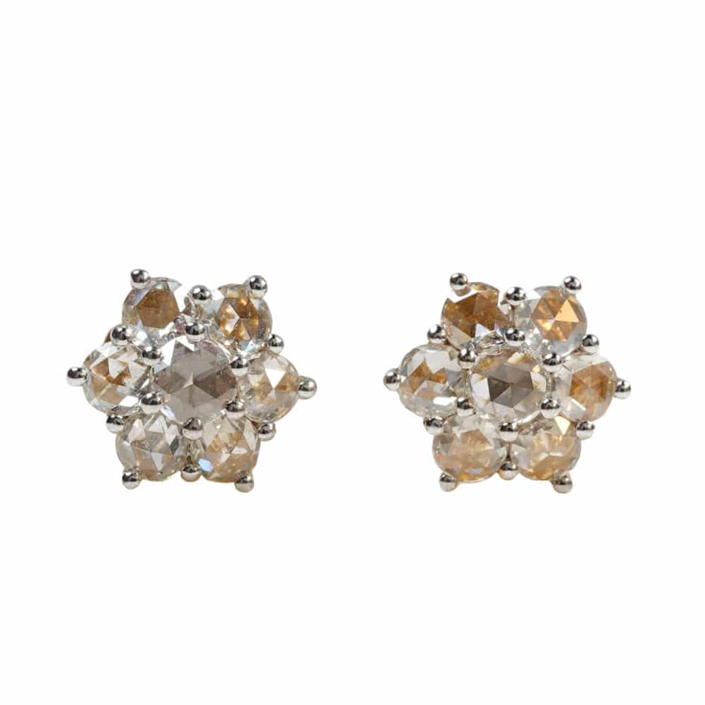 Rose cut diamonds 18k yellow gold earrings