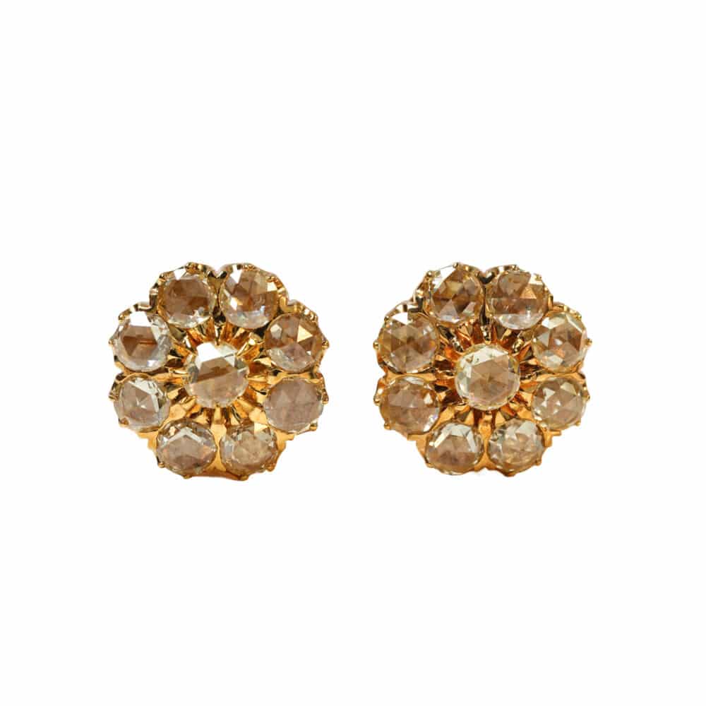 Rose cut diamonds 18k yellow gold earrings