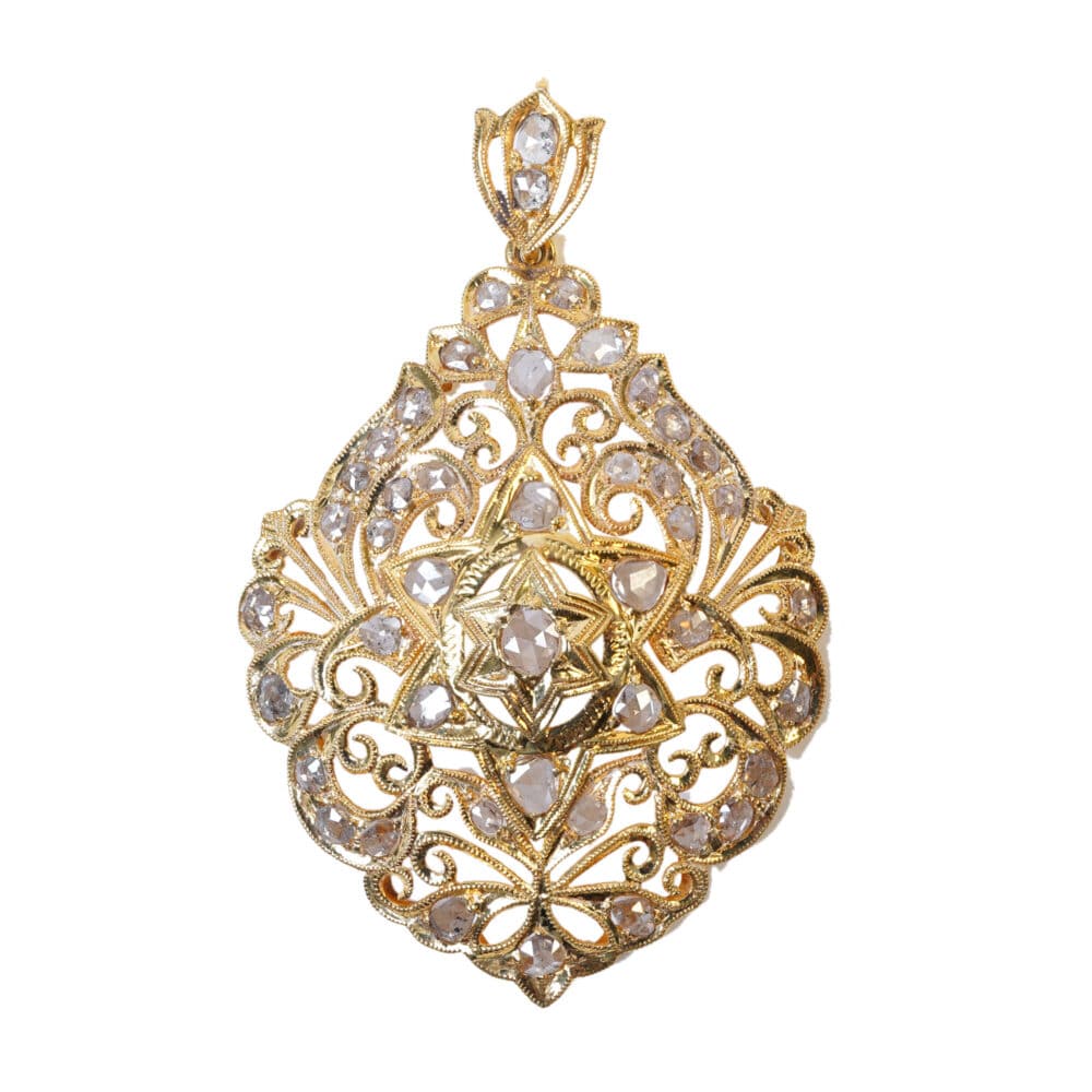 Rose cut diamonds 18k yellow gold pendant