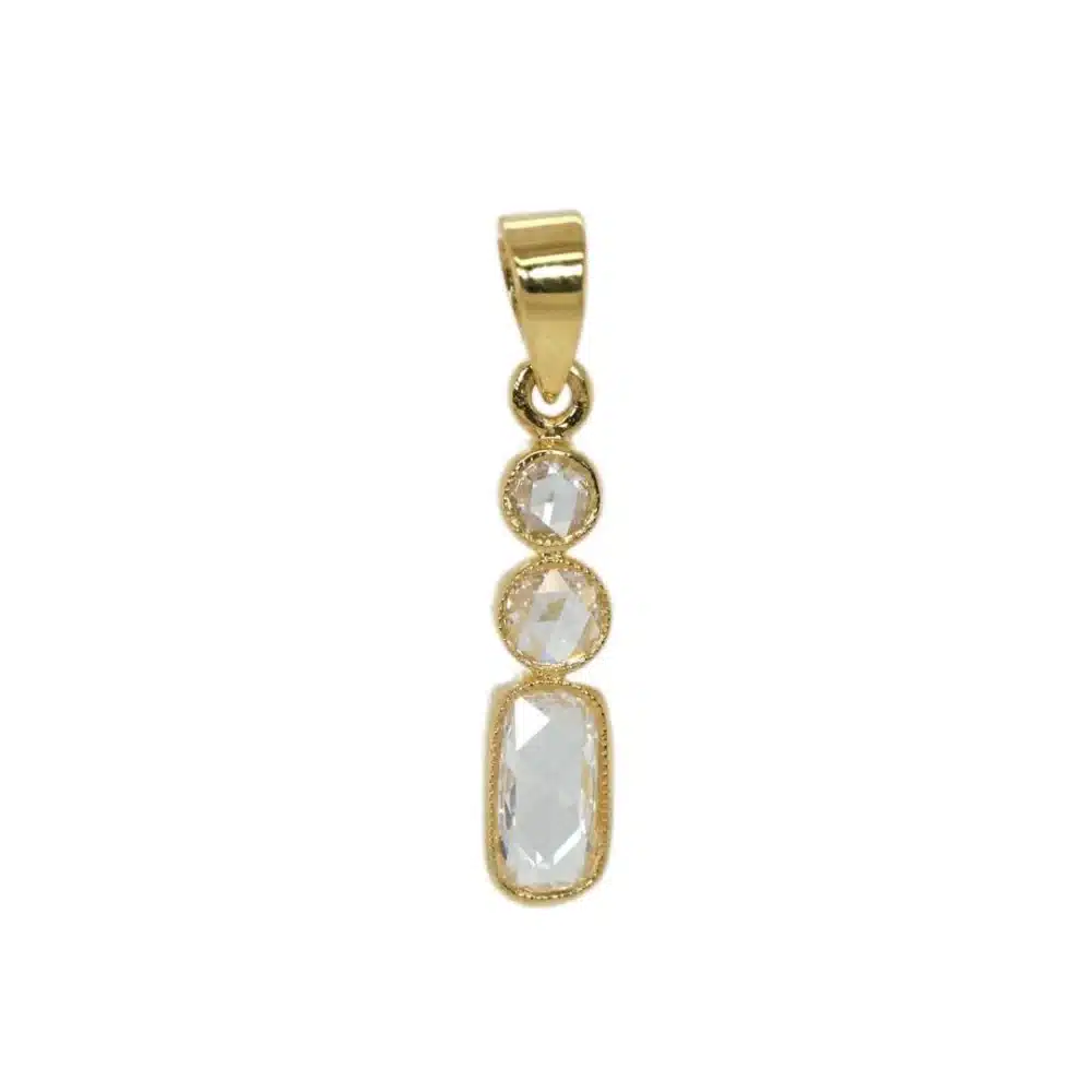 White Rose cut diamonds 18k yellow gold pendant