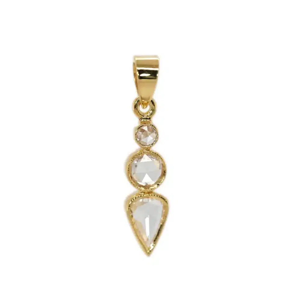 White Rose cut diamonds 18k yellow gold pendant